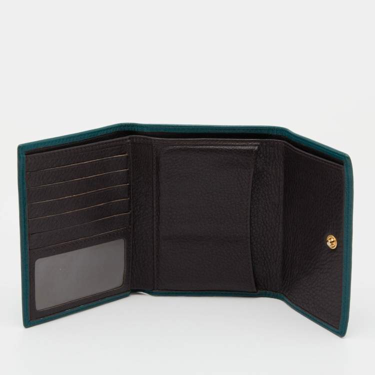 Pre Owned CH Carolina Herrera Teal Embossed Leather Trifold Compact Wallet