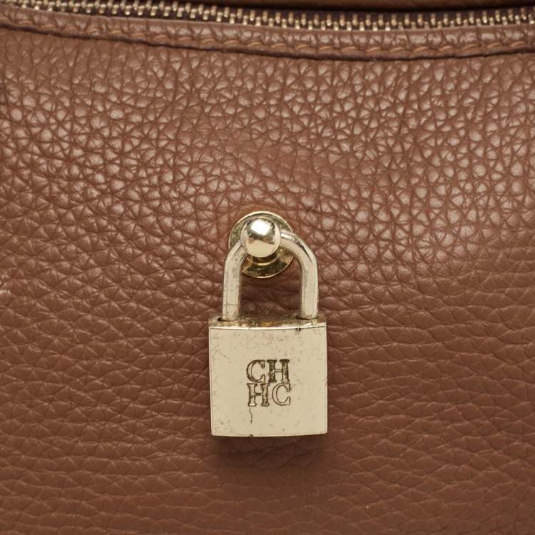 Pre Owned CH Carolina Herrera Two Tone Brown Monogram Leather Dome Satchel
