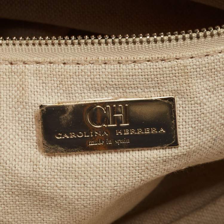 Pre Owned CH Carolina Herrera Two Tone Brown Monogram Leather Dome Satchel