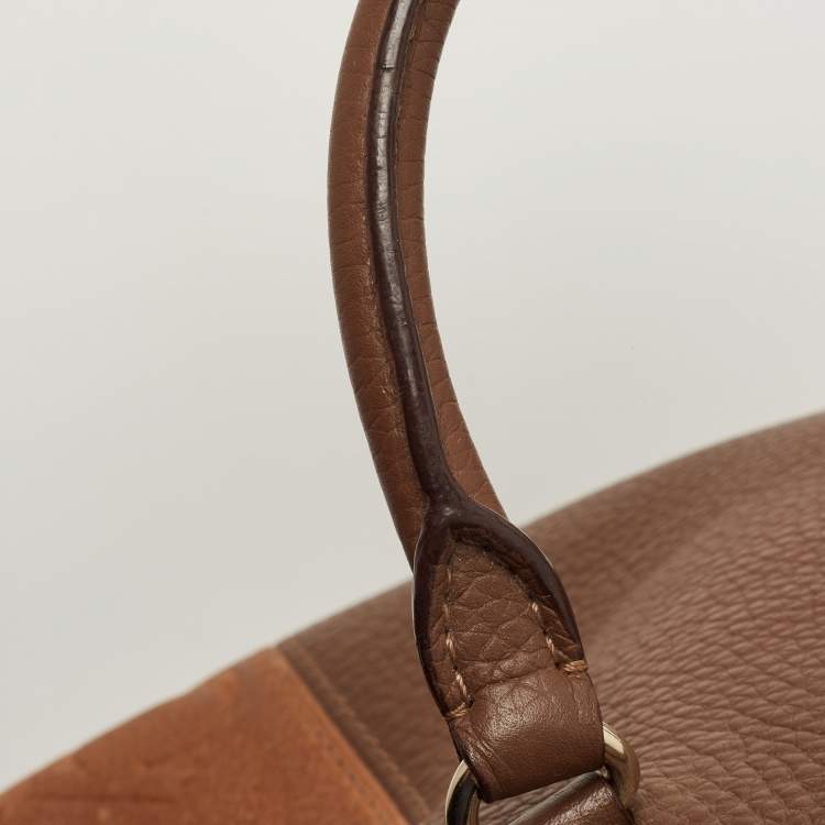 Pre Owned CH Carolina Herrera Two Tone Brown Monogram Leather Dome Satchel