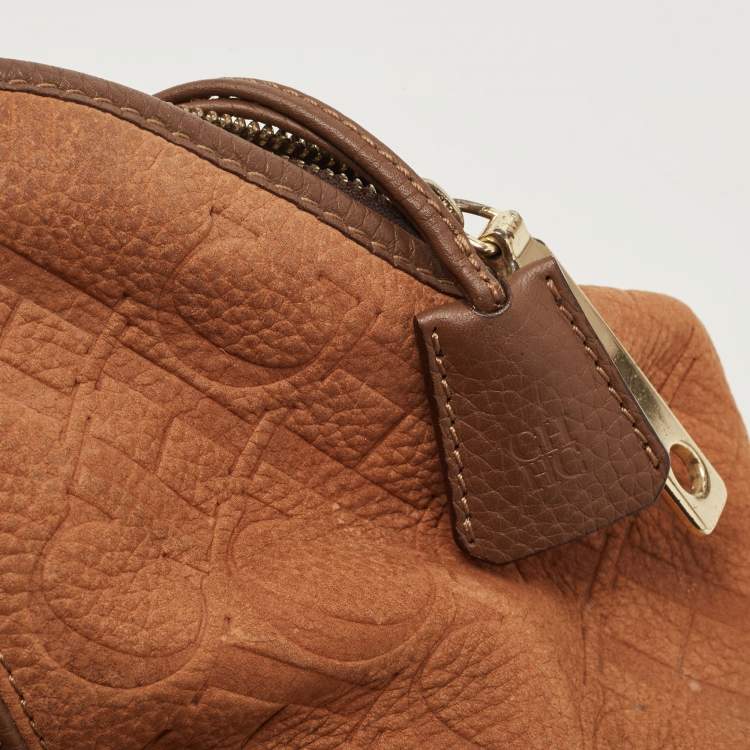 Pre Owned CH Carolina Herrera Two Tone Brown Monogram Leather Dome Satchel
