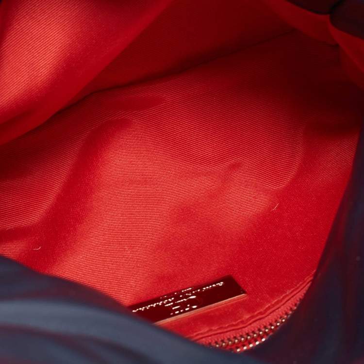 Pre Owned CH Carolina Herrera Beige/Red Tweed and Fabric Embellished Shoulder Bag
