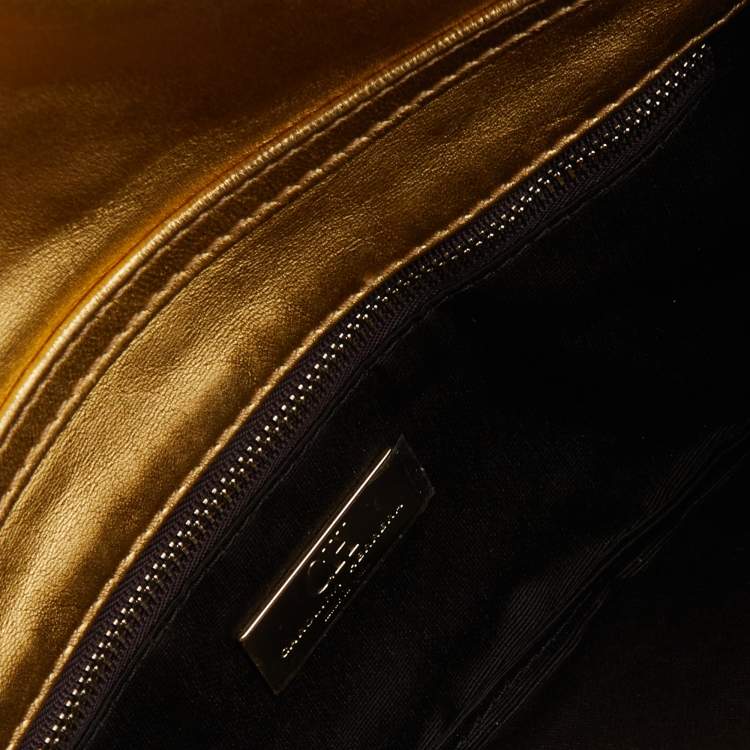 Pre Owned CH Carolina Herrera Gold Monogram Leather Jerry Chain Clutch 