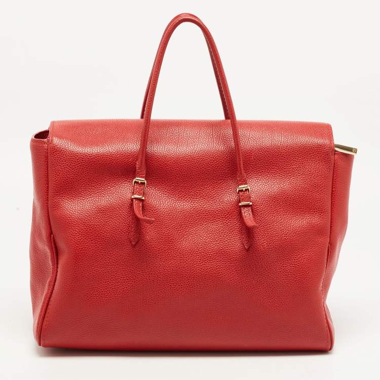 Pre Owned CH Carolina Herrera Red Leather Tempo Collection Adagio Tote