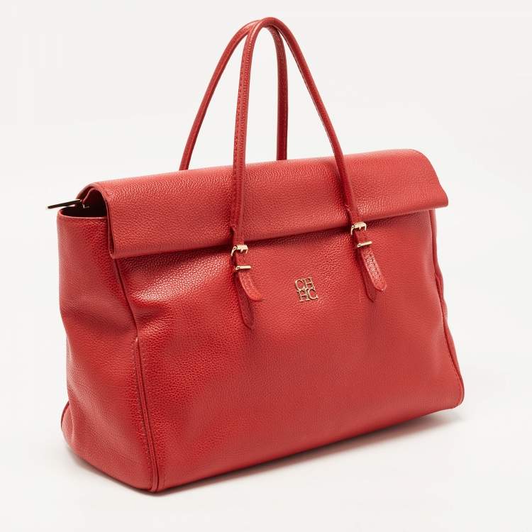 Pre Owned CH Carolina Herrera Red Leather Tempo Collection Adagio Tote