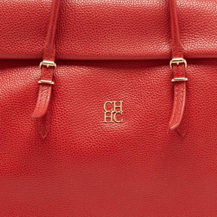 Pre Owned CH Carolina Herrera Red Leather Tempo Collection Adagio Tote