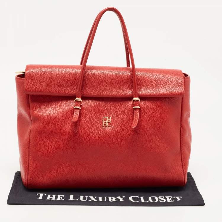 Pre Owned CH Carolina Herrera Red Leather Tempo Collection Adagio Tote