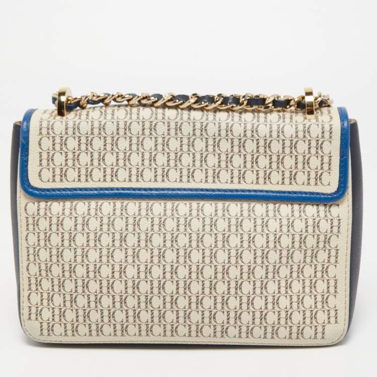 Pre Owned CH Carolina Herrera Multicolor Monogram Coated Canvas and Leather Flap Crossbody Bag