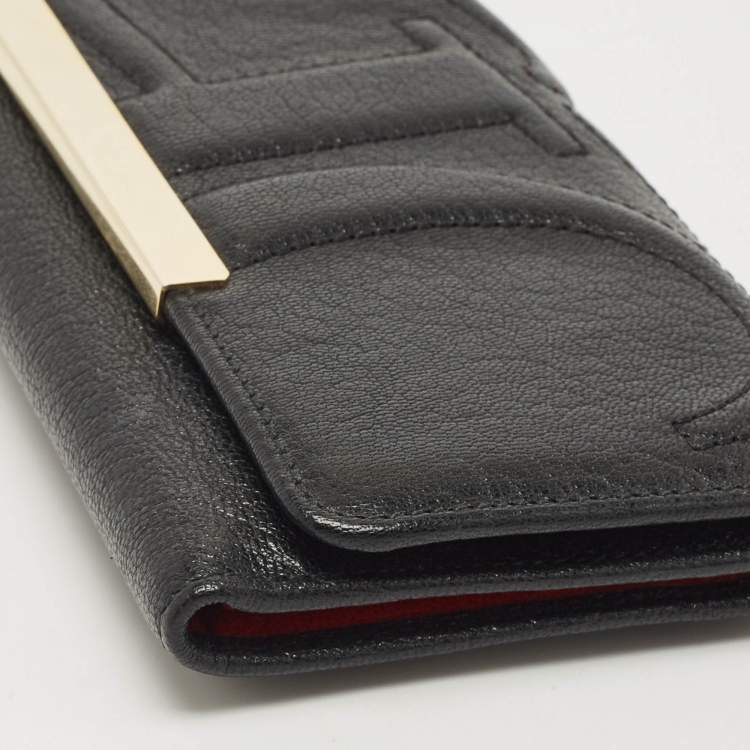 Pre Owned CH Carolina Herrera Black Embossed Leather Flap Continental Wallet