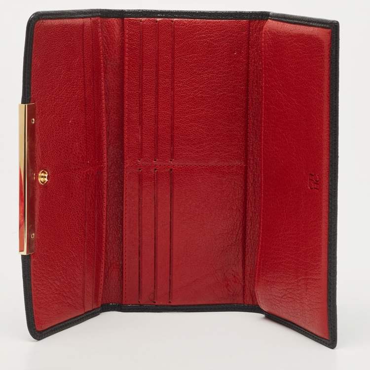 Pre Owned CH Carolina Herrera Black Embossed Leather Flap Continental Wallet