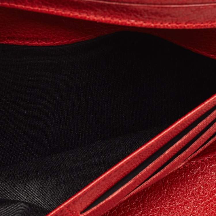 Pre Owned CH Carolina Herrera Black Embossed Leather Flap Continental Wallet