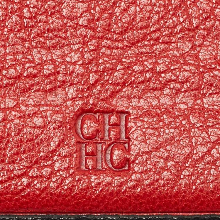 Pre Owned CH Carolina Herrera Black Embossed Leather Flap Continental Wallet