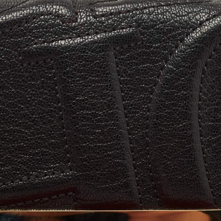 Pre Owned CH Carolina Herrera Black Embossed Leather Flap Continental Wallet