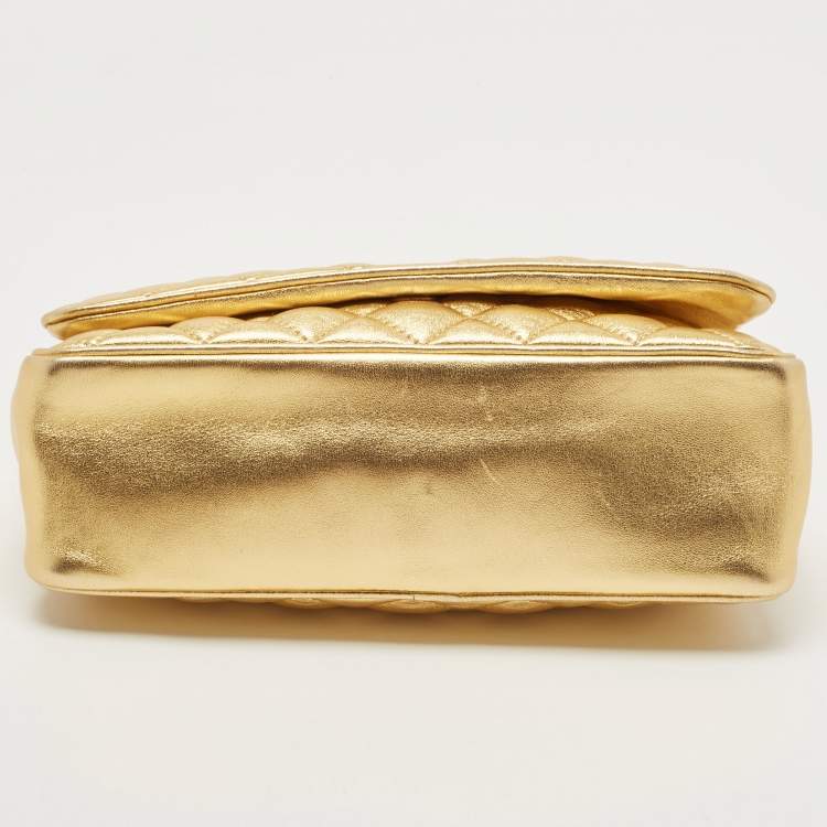 Pre Owned CH Carolina Herrera Gold Quilted Leather Chain Flap Shoulder Bag