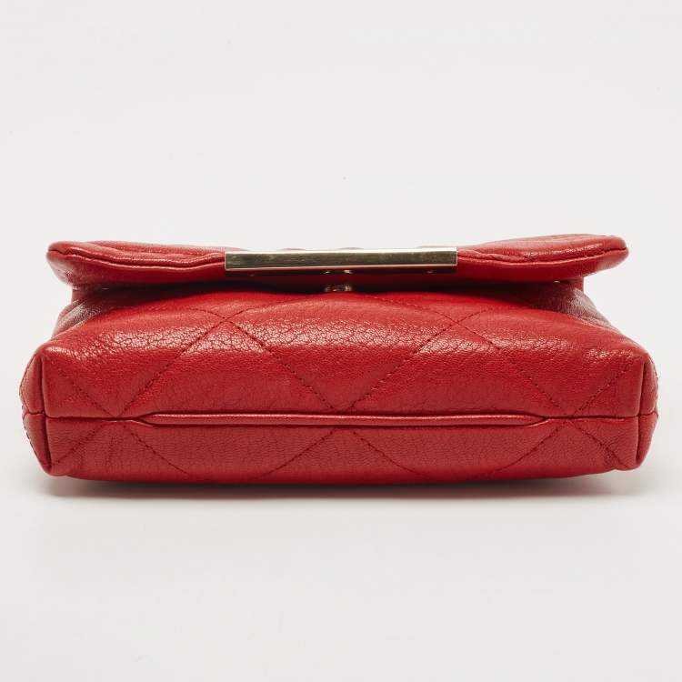 Pre Owned CH Carolina Herrera Red Quilted Leather Flap Chain Shoulder Bag