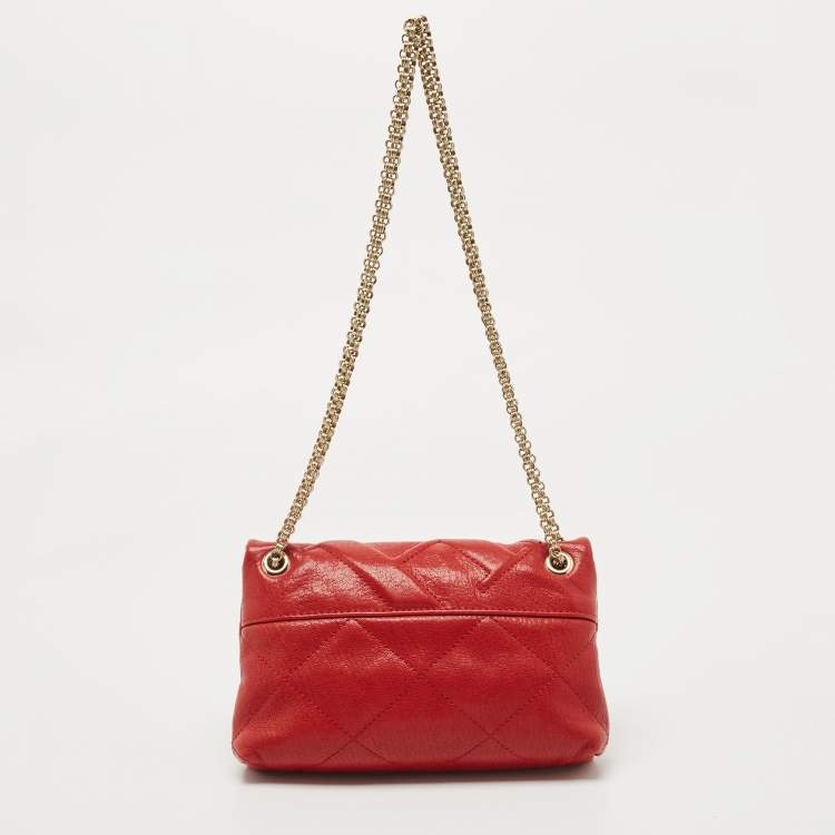 Pre Owned CH Carolina Herrera Red Quilted Leather Flap Chain Shoulder Bag