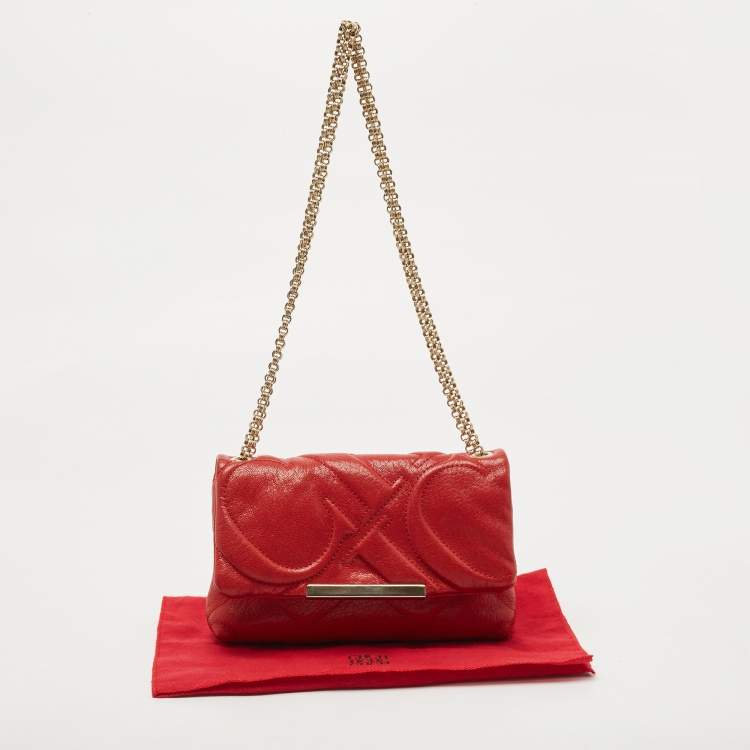 Pre Owned CH Carolina Herrera Red Quilted Leather Flap Chain Shoulder Bag