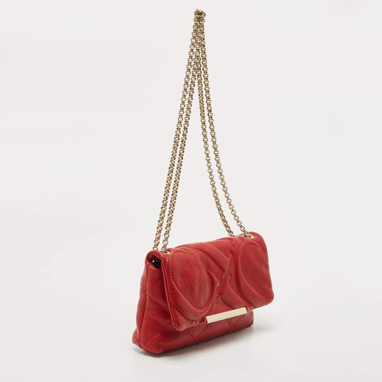 Pre Owned CH Carolina Herrera Red Quilted Leather Flap Chain Shoulder Bag