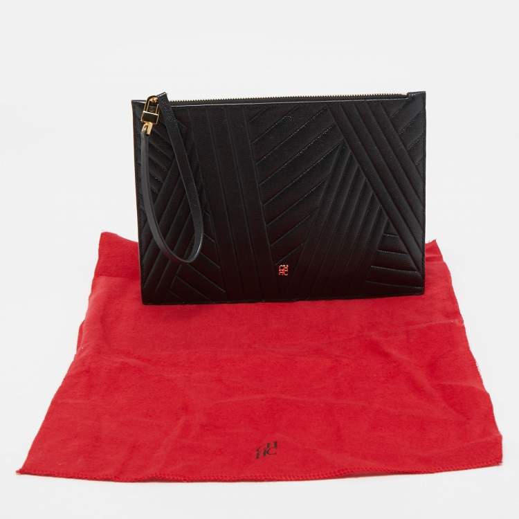 Pre Owned CH Carolina Herrera Black Quilted Leather Continental Pouch