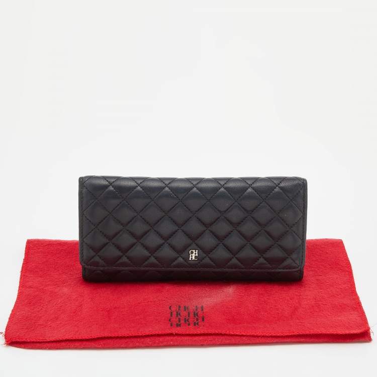 Pre Owned CH Carolina Herrera Black Quilted Leather Continental Wallet 