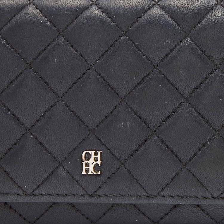 Pre Owned CH Carolina Herrera Black Quilted Leather Continental Wallet 
