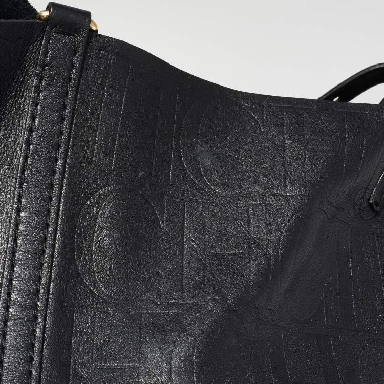 Pre Owned CH Carolina Herrera Black Monogram Leather Matryoshka Tote
