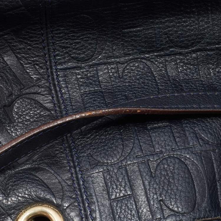 Pre Owned CH Carolina Herrera Blue Monogram Leather Poppy Hobo