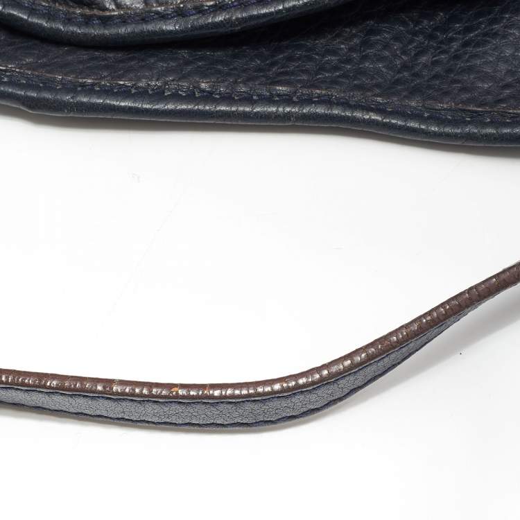 Pre Owned CH Carolina Herrera Blue Monogram Leather Poppy Hobo