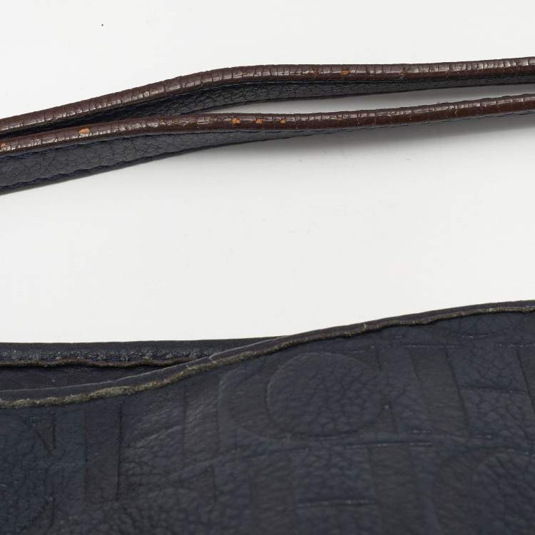 Pre Owned CH Carolina Herrera Blue Monogram Leather Poppy Hobo