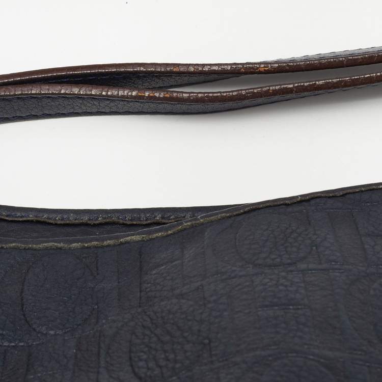 Pre Owned CH Carolina Herrera Blue Monogram Leather Poppy Hobo