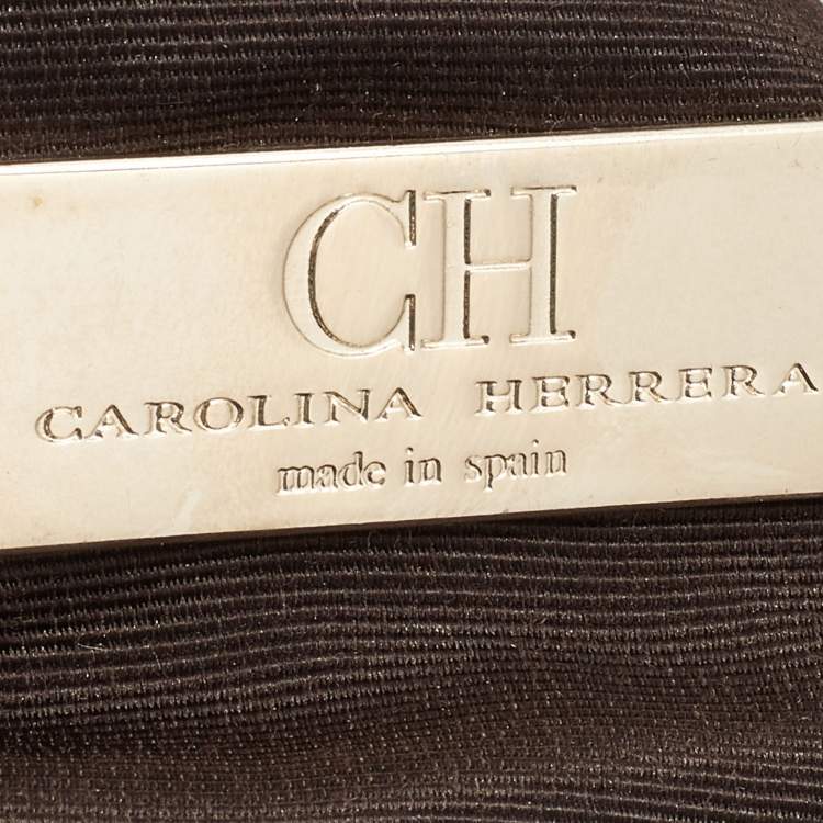 Pre Owned CH Carolina Herrera Metallic Brown Monogram Embossed Leather Audrey Shoulder Bag