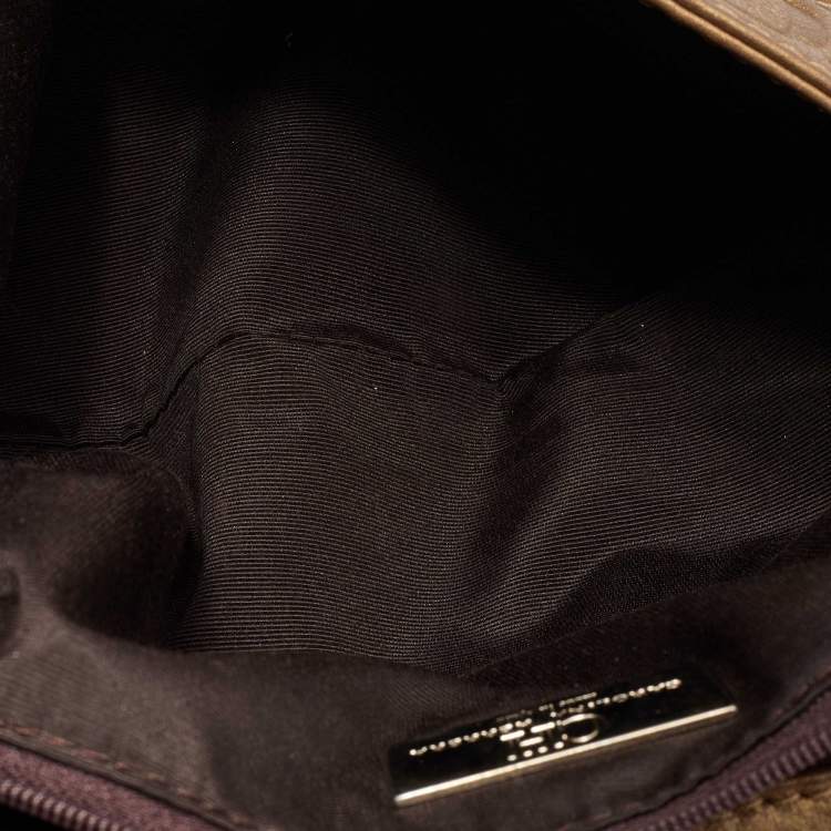 Pre Owned CH Carolina Herrera Metallic Brown Monogram Embossed Leather Audrey Shoulder Bag