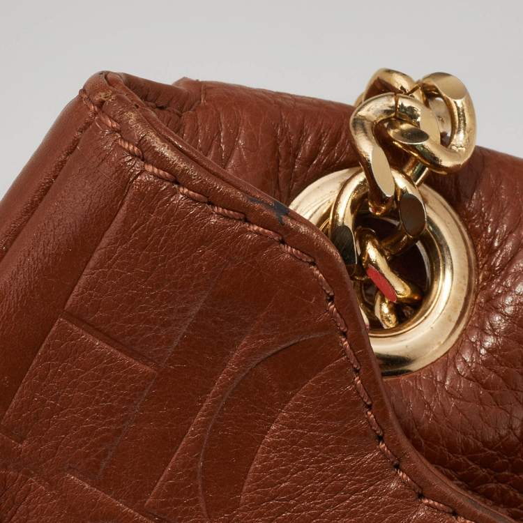 Pre Owned CH Carolina Herrera Brown Monogram Leather Audrey Shoulder Bag