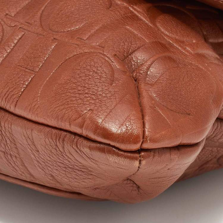 Pre Owned CH Carolina Herrera Brown Monogram Leather Audrey Shoulder Bag