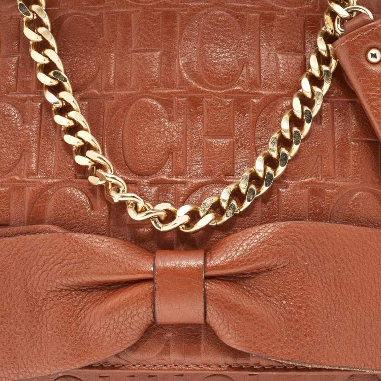 Pre Owned CH Carolina Herrera Brown Monogram Leather Audrey Shoulder Bag