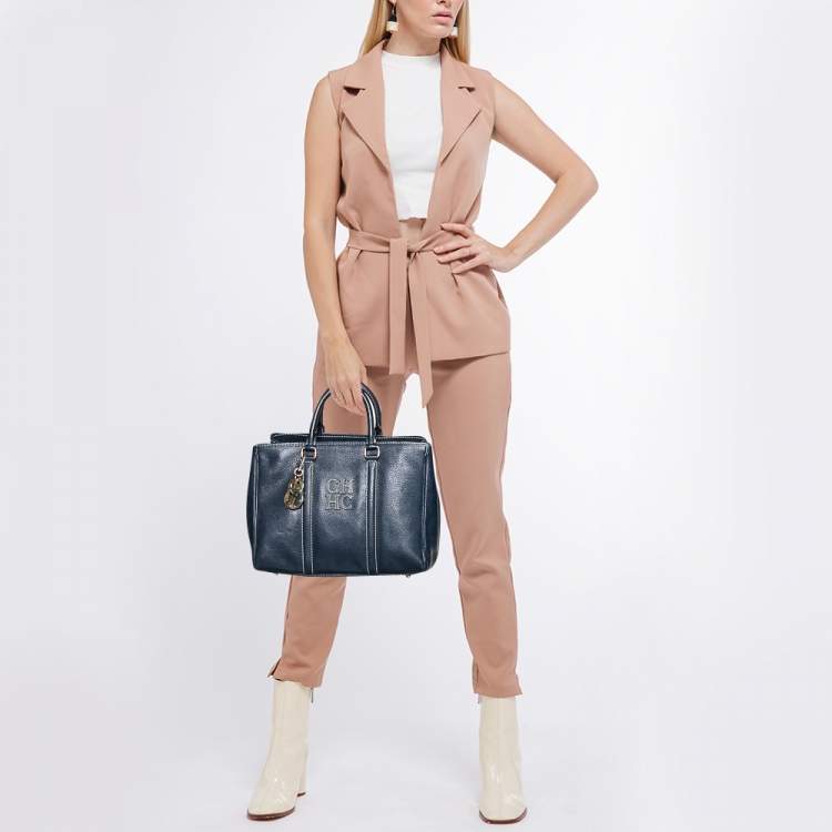 Pre Owned CH Carolina Herrera Blue Leather Andy Tote