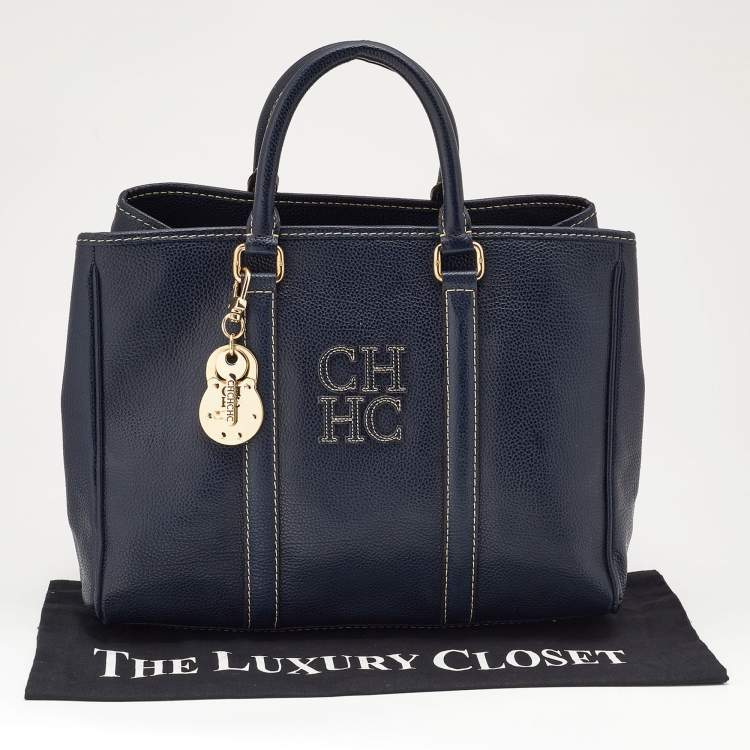 Pre Owned CH Carolina Herrera Blue Leather Andy Tote