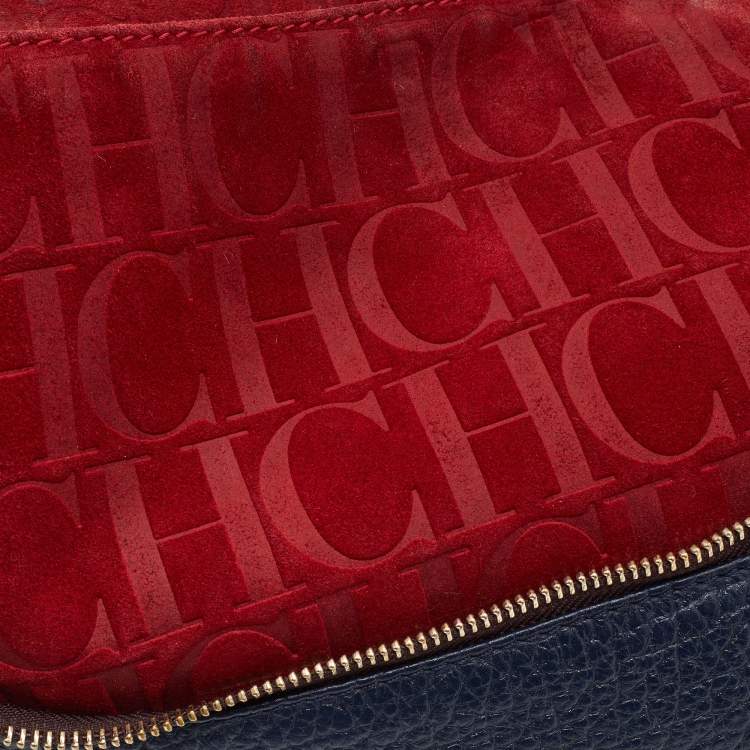 Pre Owned CH Carolina Herrera Navy Blue Leather Tassel Hobo