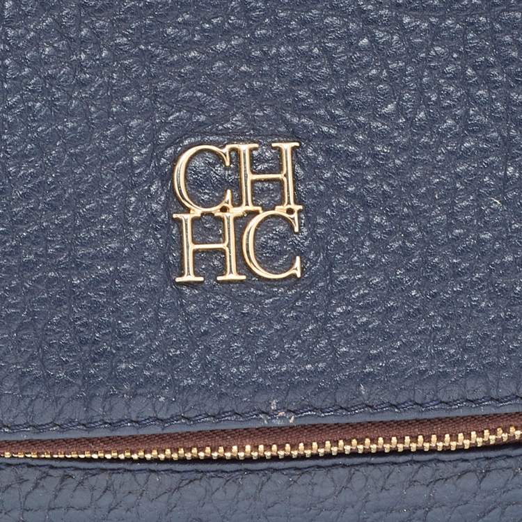 Pre Owned CH Carolina Herrera Navy Blue Leather Tassel Hobo