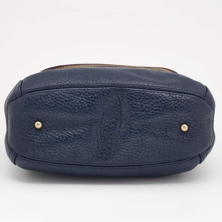 Pre Owned CH Carolina Herrera Navy Blue Leather Tassel Hobo