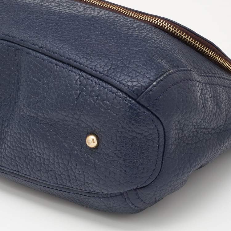 Pre Owned CH Carolina Herrera Navy Blue Leather Tassel Hobo