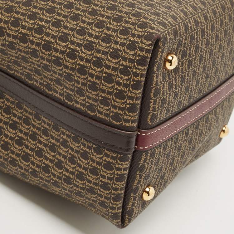 Pre Owned Carolina Herrera Dark Brown Monogram Coated Canvas and Leather Small Matryoshka Locked Tote