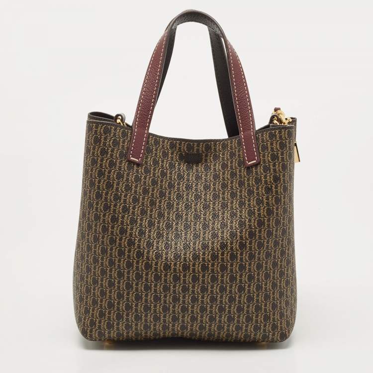Pre Owned Carolina Herrera Dark Brown Monogram Coated Canvas and Leather Small Matryoshka Locked Tote