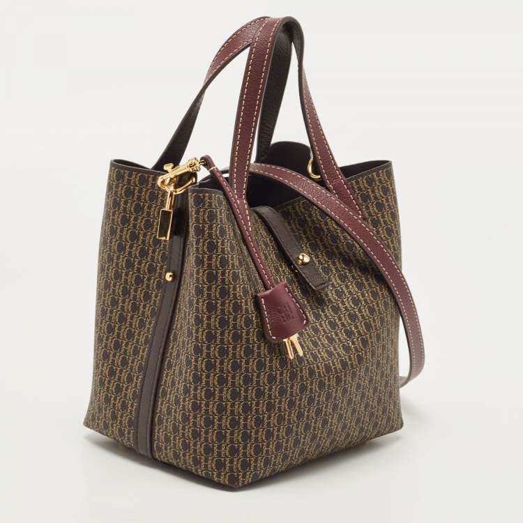 Pre Owned Carolina Herrera Dark Brown Monogram Coated Canvas and Leather Small Matryoshka Locked Tote