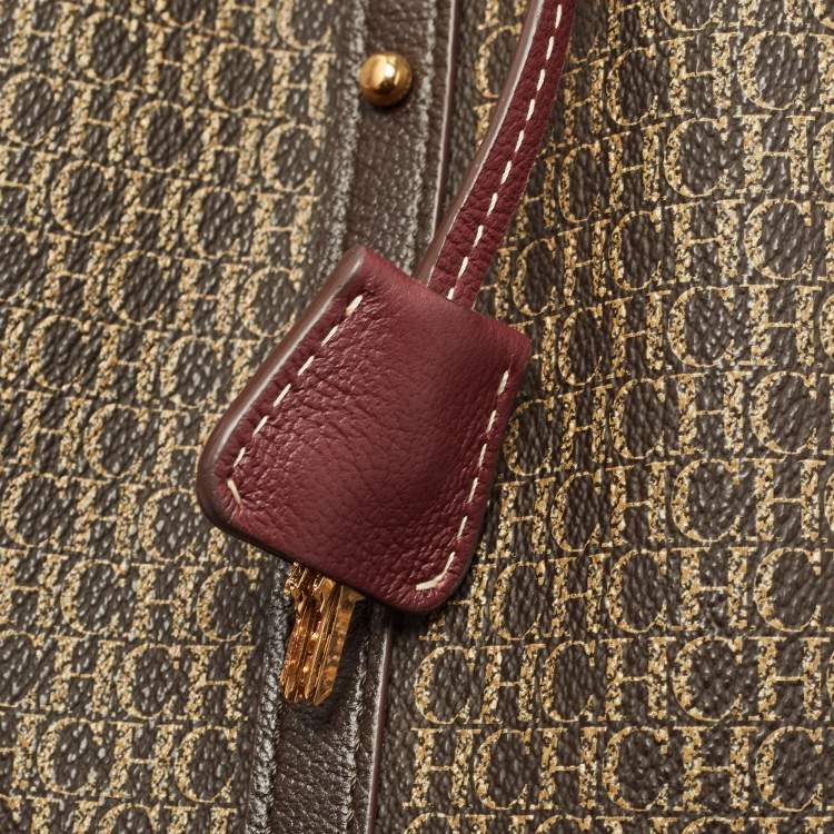 Pre Owned Carolina Herrera Dark Brown Monogram Coated Canvas and Leather Small Matryoshka Locked Tote
