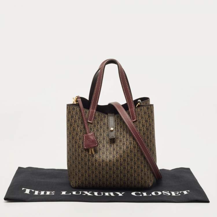Pre Owned Carolina Herrera Dark Brown Monogram Coated Canvas and Leather Small Matryoshka Locked Tote