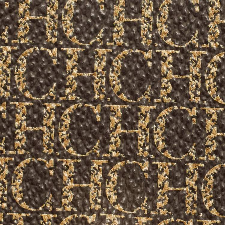 Pre Owned Carolina Herrera Dark Brown Monogram Coated Canvas and Leather Small Matryoshka Locked Tote