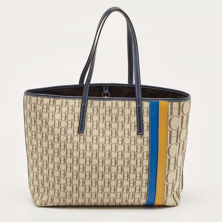 Pre Owned CH Carolina Herrera Multicolor Monogram Canvas and Leather Shopper Tote