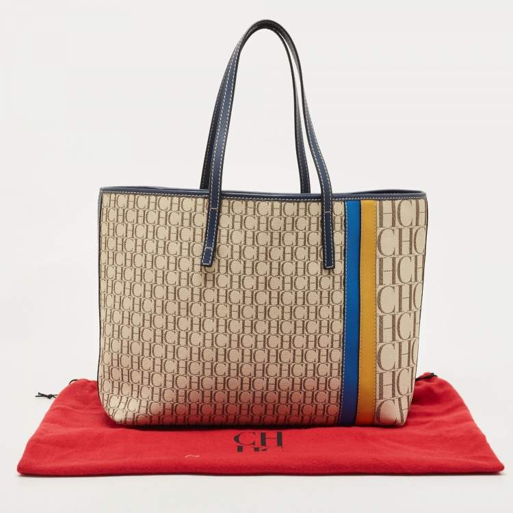 Pre Owned CH Carolina Herrera Multicolor Monogram Canvas and Leather Shopper Tote