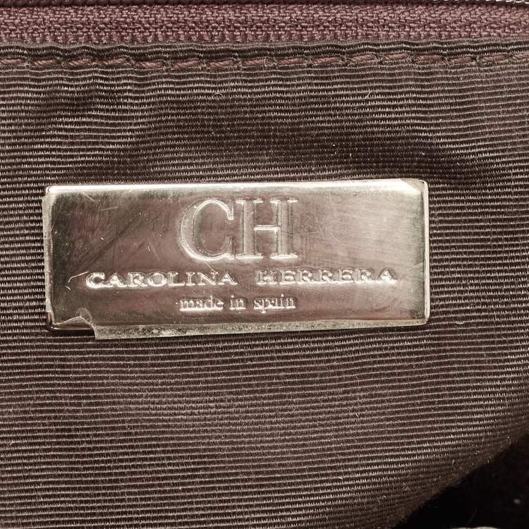 Pre Owned CH Carolina Herrera Silver Embossed Leather Bow Bucket Bag